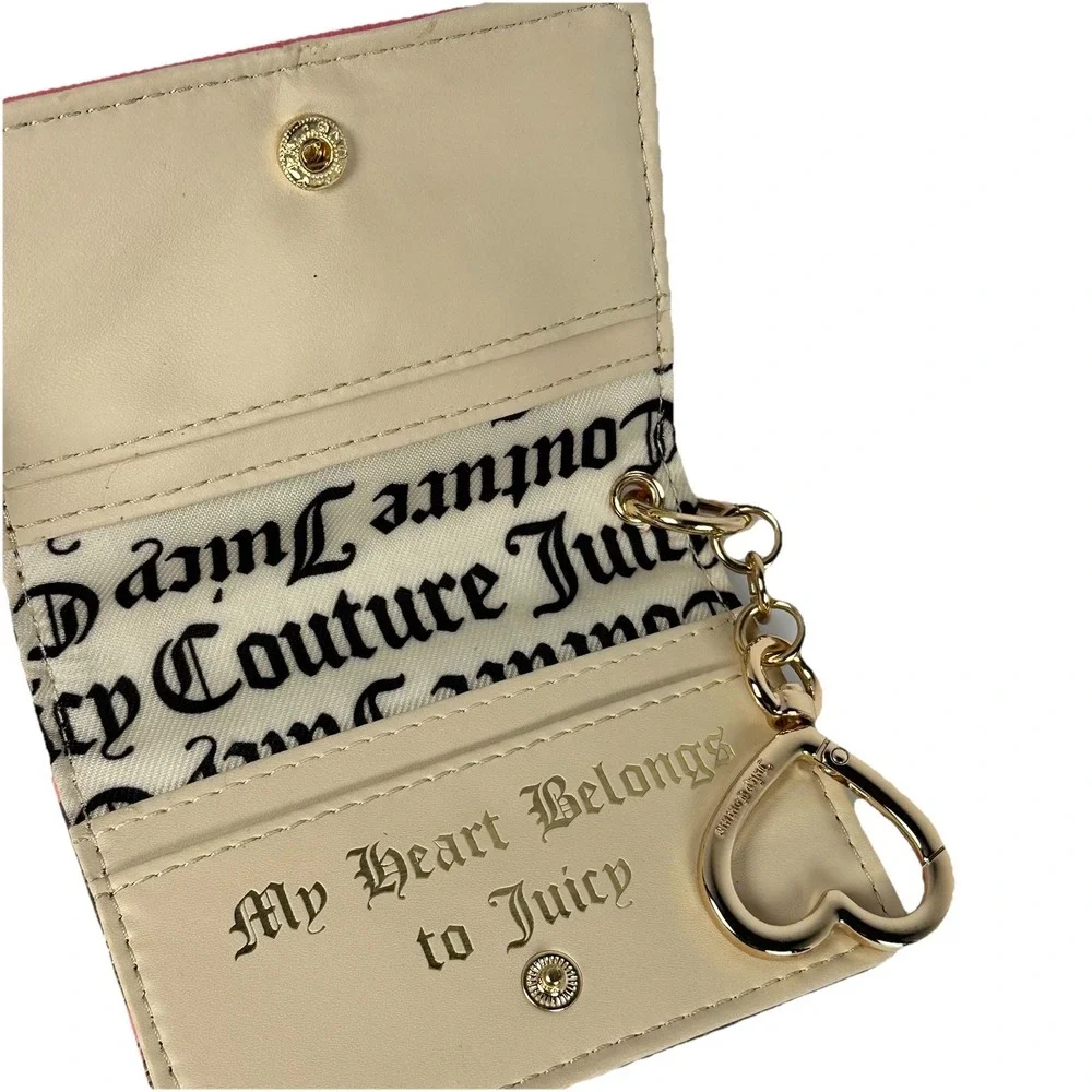 Juicy Couture Strawberry Monogram Card Holder Wallet Keychain Heart Clip